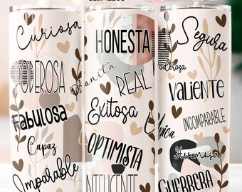 Design motivacional espanhol para embrulhar copo feminino de 20 onças (download digital)