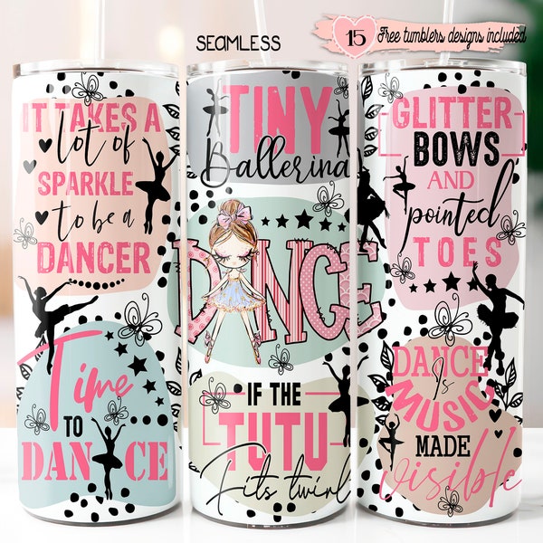 Tumbler wrap da 20 once con motivo ballerina, design a sublimazione (download digitale)