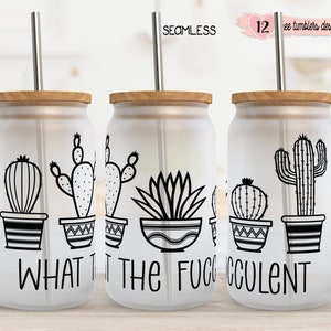 Envoltura de suculentas de 16 oz, diseño de vaso de vidrio, diseño digital, diseño de sublimación, diseño de plantas, envoltura divertida de cactus de 16 oz, cactus suculento