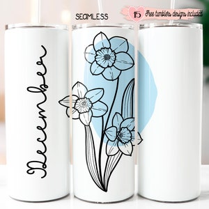Bloemen geboortemaand beker wrap, 20 oz ontwerp, 20 oz december wrap, digitaal sublimatie ontwerp, bloemen 20 oz beker ontwerp, instant download,