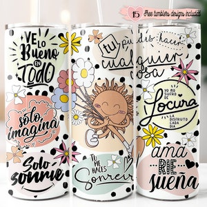 Spanische Positive 20 Unzen Verpackung, digitales Sublimationsdesign, 20 Unzen digitales Design, motivierende spanische 20 Unzen Verpackung, inspirierende Zitate Design
