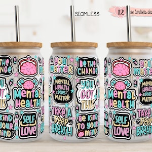 Geestelijke gezondheid 16oz wrap, 16oz bekerontwerp, sublimatieontwerp, motiverend wrapontwerp, 16oz digitaal ontwerp, ontwerp geestelijke gezondheid,