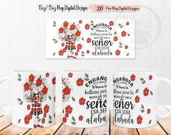 Spanish Bible Verse Mug Design: Inspirational Floral PNG (Digital)