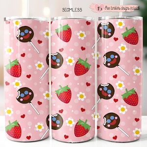 Niedliche Erdbeere und mexikanische Süßigkeiten, digitales Design, Sublimation 20 Unzen Design, Skinny Tumbler Wrap, Paleta Payaso Design, sofort download