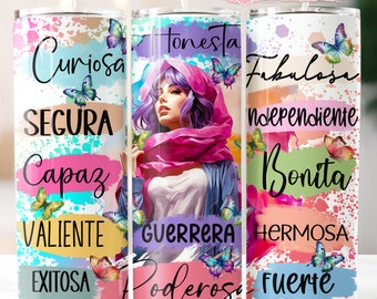 Design motivacional espanhol para embrulhar copo feminino de 20 onças (download digital)