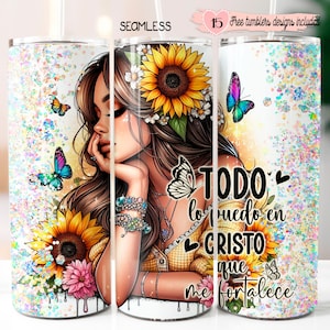 Design de verset de la Bible espagnol 20 oz, emballage Versiculo en espanol 20 oz, design par sublimation numérique, Todo lo puedo en Cristo, emballage espagnol 20 oz