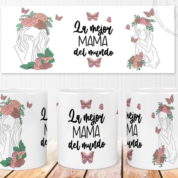 Día de la madre española, diseño de taza del día de las madres, diseño de sublimación digital, diseño digital de taza de 11 oz / 15 oz, diseño de taza digital PNG, mamá