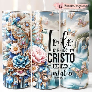 Design de verset de la Bible espagnol 20 oz, emballage Versiculo en espanol 20 oz, design par sublimation numérique, Todo lo puedo en Cristo, emballage espagnol 20 oz