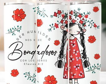 Envoltorio para vaso de 20 oz con versículo bíblico en español: Diseño floral de niña (descarga digital)