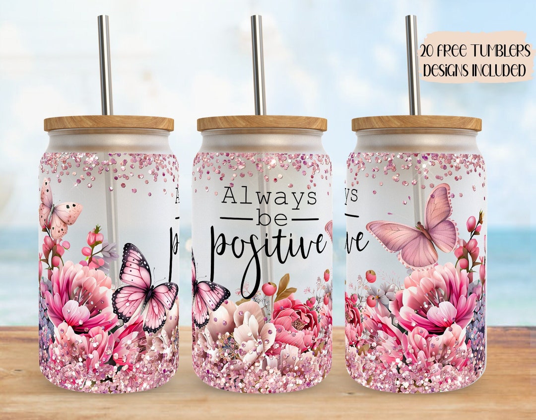 Butterfly Floral 16oz Glass Can Wrap: Positive Sublimation Design ...