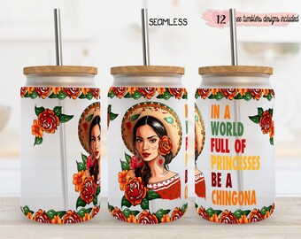 Mexicana Chingona 16oz Tumbler Wrap: Roses Design (Digital Design)