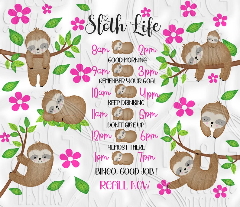 Sloth Life Frosted Glass Tumbler Design: Seamless Coffee Wrap (digital ...