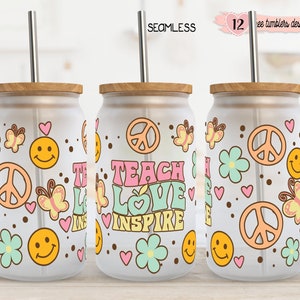 Leraar 16 oz wrap, 16 oz bekerontwerp, sublimatieontwerp, leraar retro wrap ontwerp, 16 oz digitaal ontwerp, Teach Love Inspire 16 oz wrap,