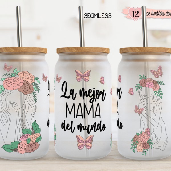 Enveloppe espagnole de 16 oz pour la fête des mères, conception de gobelet de 16 oz, conception inspirante de la fête des mères, conception numérique de 16 oz, conception La mejor mama del mundo