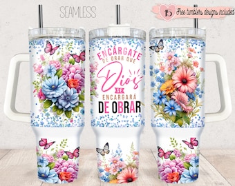 Spanish Floral Religious 40oz Tumbler Sublimation Design (Digital Download)