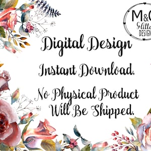 May include: Digital design instant download. No physical product will be shipped. Watercolor floral border with pink and red roses and green leaves.