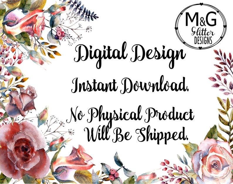 May include: Digital design instant download. No physical product will be shipped. Watercolor floral border with pink and red roses and green leaves.