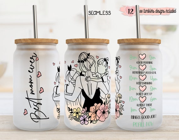 Inspirational Mom 16oz Glass Can Wrap: Water Tracker Design (Digital Design)