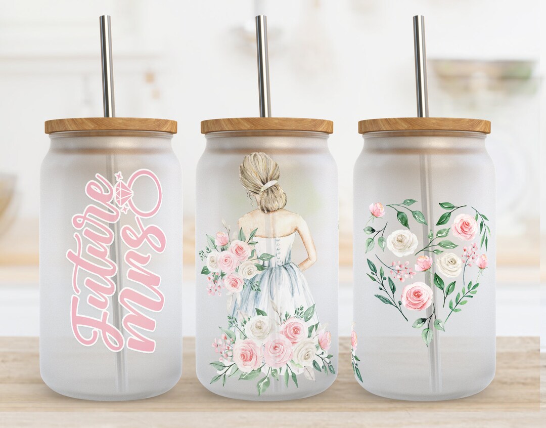Bride Floral 16oz Glass Can Wrap Sublimation Design (digital Download ...