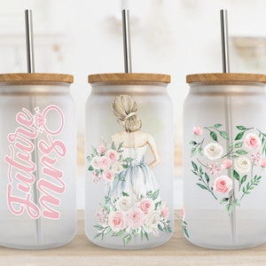 Braut motivierende 16 Unzen Verpackung, 16 Unzen Glasdosenverpackung, Sublimationsdesign, inspirierendes digitales Design, Braut-Blumenmuster, Future Mrs. Design