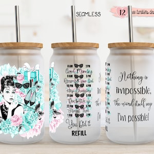 Envoltura de Audrey Hepburn de 16 oz, diseño de vaso de 16 oz, diseño digital de Audrey Hepburn, diseño digital femenino, diseño de rastreador de agua, envoltura de 16 oz