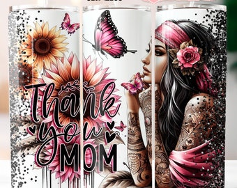 Design per bicchiere "Grazie mamma": girasole e farfalla glitterati (download digitale)