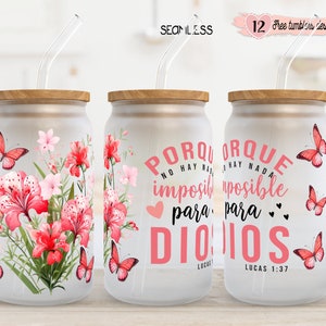 Verset de la Bible espagnol 16 oz Wrap, emballage en verre de 16 oz, sublimation, conception numérique inspirante, emballage floral espagnol de 16 oz, Bible