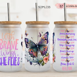 Butterfly Positive 16oz Wrap, 16oz Dosenbecher Design, Water Tracker Design, motivierendes digitales Design, Inspiration Zitate wrap, 16oz