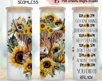 Highland Cow Sunflower 25oz Tumbler Wrap (Digital Download)