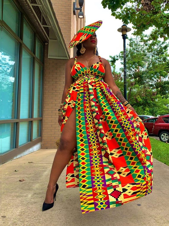 African Women in Ankara Slitted Long Gown Women African Print Outfit Women Clothing Women Wear ladies Native Danshiki Kente Wedding Guest Etsy