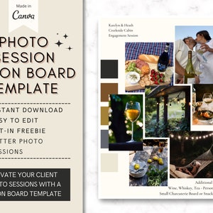 Modèle de tableau de vision de session de photographie CANVA, conception numérique et modifiable, éléments éditoriaux modernes