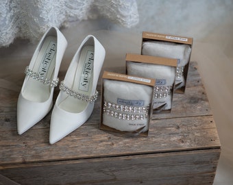 Bridesmaid Gifts,Rhinestone Shoe Strap on WHITE ELASTIC for White Shoes, Can Be Personalized, Will You be my Bridesmaid? Maid of Honor Gift.