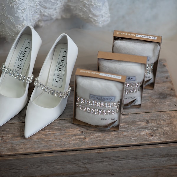 Bridesmaid Gifts,Rhinestone Shoe Strap on WHITE ELASTIC for White Shoes, Can Be Personalized, Will You be my Bridesmaid? Maid of Honor Gift.