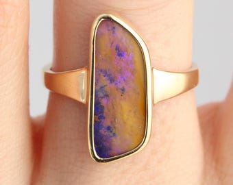 Australischer Boulder Opal Ring: 9Kt Gelbgold, handgefertigt