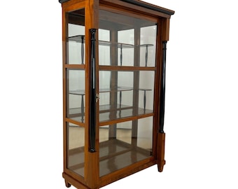 Biedermeier Vitrine, Walnut, Brass, Three Sides Glazed, South Germany circa 1830