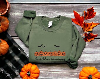 Sudadera de Halloween con calabaza bordada: suéter de otoño de temporada espeluznante