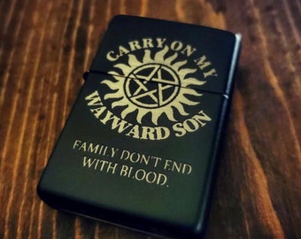 Supernatural Engraved Black Lighter: Sam & Dean Gift