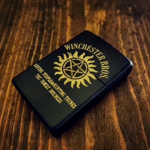 Engraved Matte Black Lighter: Supernatural Gift, Sam & Dean