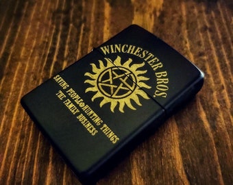 Engraved Matte Black Lighter: Supernatural Gift, Sam & Dean