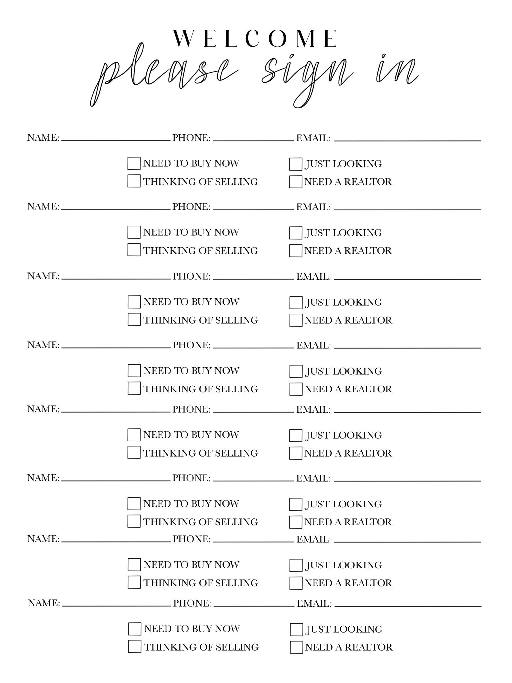 Real Estate Open House Sign in Sheets Printable Etsy