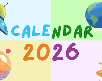Kids Calendar 2026 Printable | Space Theme Calendar for Boys | 12 Month Kids Planner | Instant Download