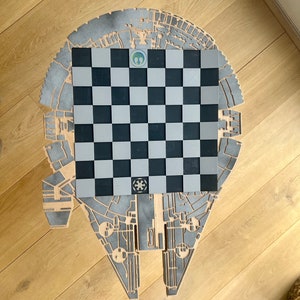 Star Wars 3D Printed Chess Board on Wooden Table - Millennium Falcon Design