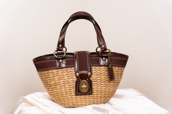 Vintage 80s Coach Straw Bag Etsy