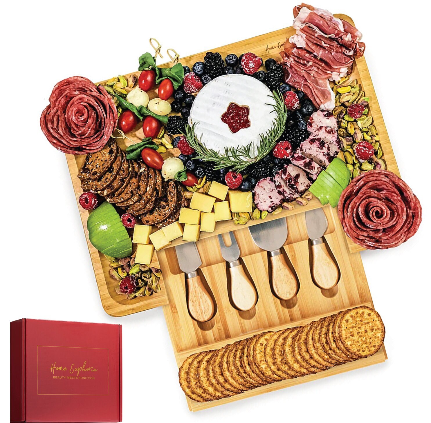 Cheese Board Set, Bamboo Cheese Board and Knife Set, Charcuterie Board ...