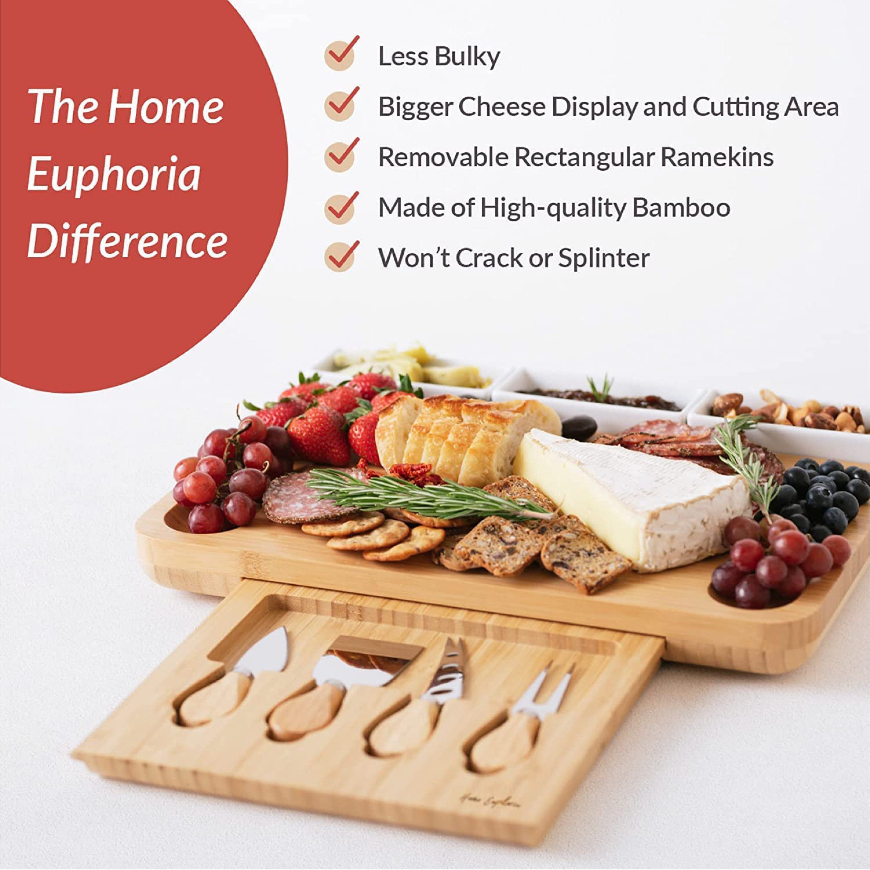 Leaf And Grain Charcuterie Board Set - Premium Bamboo Cheese Board U2013 Perfect
