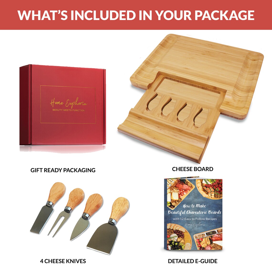 Cheese Board Set, Bamboo Cheese Board and Knife Set, Charcuterie Board ...