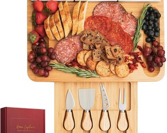 Cheese Board Set, Bamboo Cheese Board and Knife Set, Charcuterie Board ...