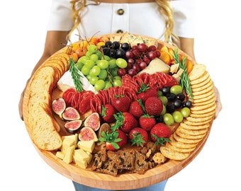 Large Charcuterie Board - 17 In, Round Charcuterie Boards Extra Large, Large Cheese Board Set, Charcuterie Tray, Wood Charcuterie Boards