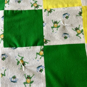 Handmade Brand New Flannel Baby Quilt “Leaping Frogs” 35” x 45”