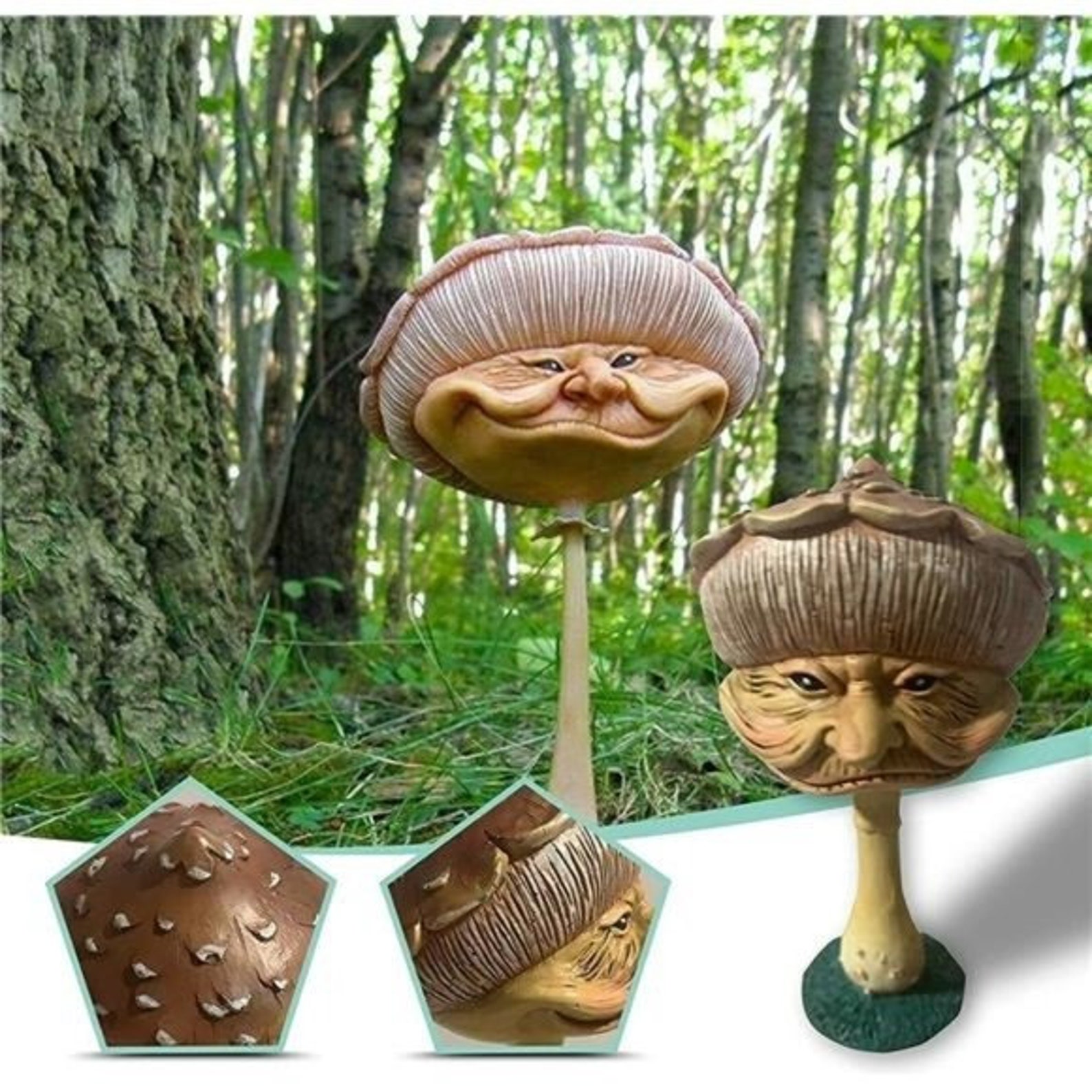 Miniature Happy Mushrooms Resin Garden Statue Funny Mushroom Etsy